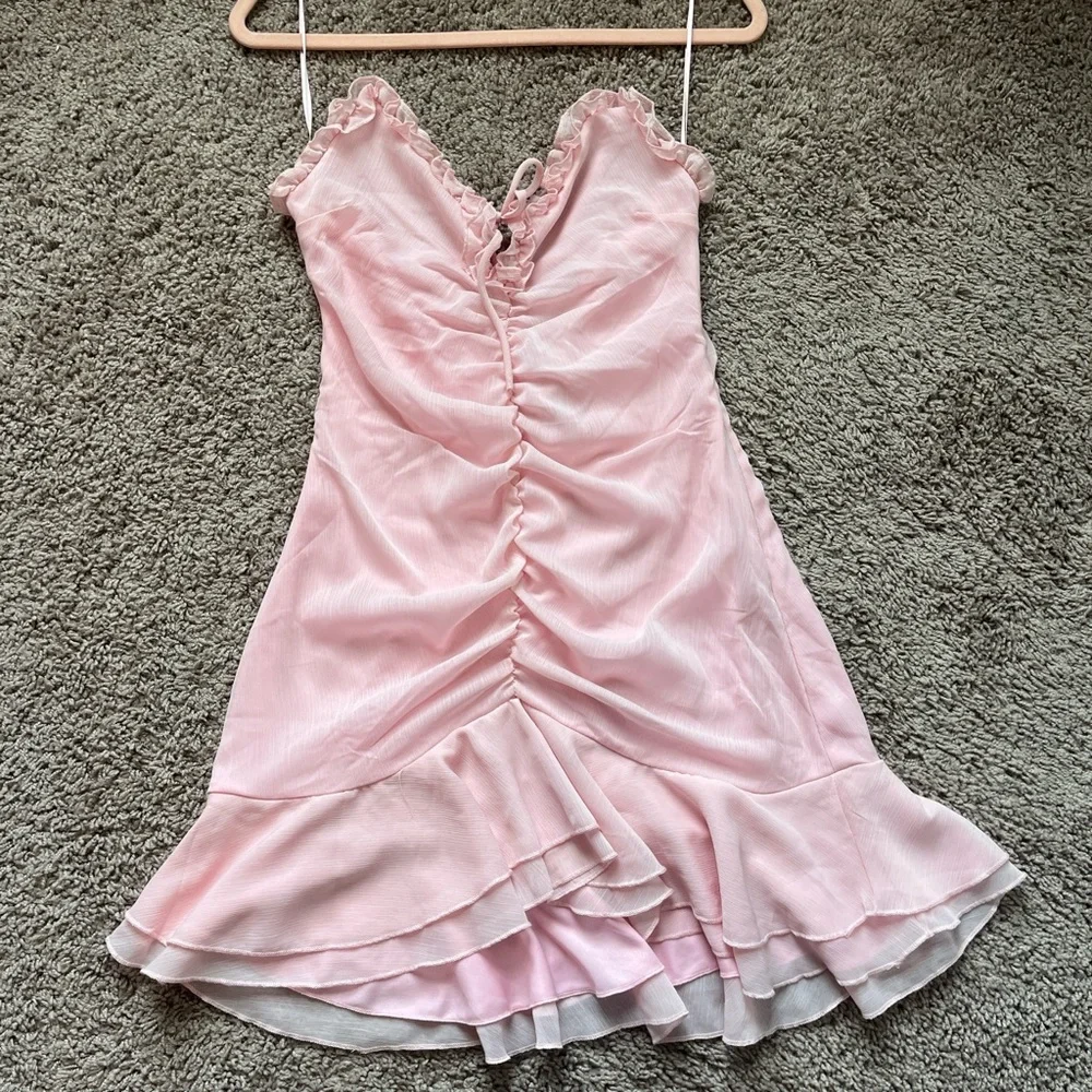 Pink Ruched Ruffle Dress - Picture 1 of 2